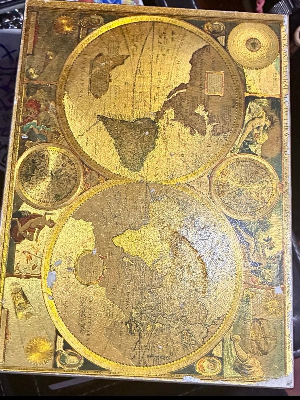 Vintage Gold Gilt Decoupage Wooden Box - 1627 John Speed World Map